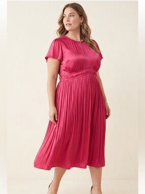 Lane Bryant hot pink Short-Sleeve Midi Dress